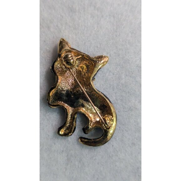 Black Cat Brooch Pin With Gold Bow & Rhinestones Retro Style 2” Vintage Accessor - Picture 5 of 6